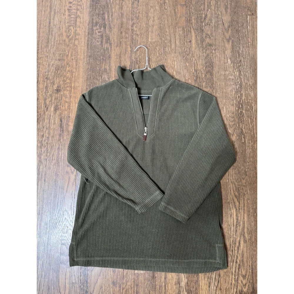 Sawara Mens Large Olive Green Ribbed Quarter Zip Pullover Sweater Made In Europe